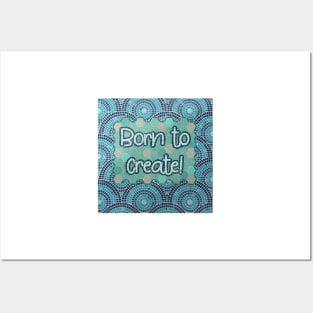 Born to Create Mosaic Art // Blue Tiled Pattern Posters and Art